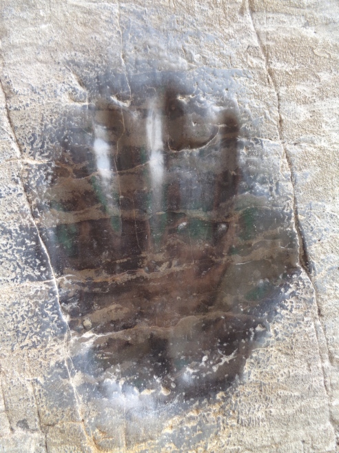 This handprint is worn into the rock outside one of the caverns. The story is that the wife of one of the stonecarvers brought her husband dinner every day, and she would stop here to rest on her way up the mountain.